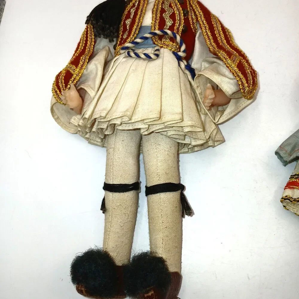 Lot Of 2 Vintage Greek Cloth Costume Dolls 7 & 9 inches tall